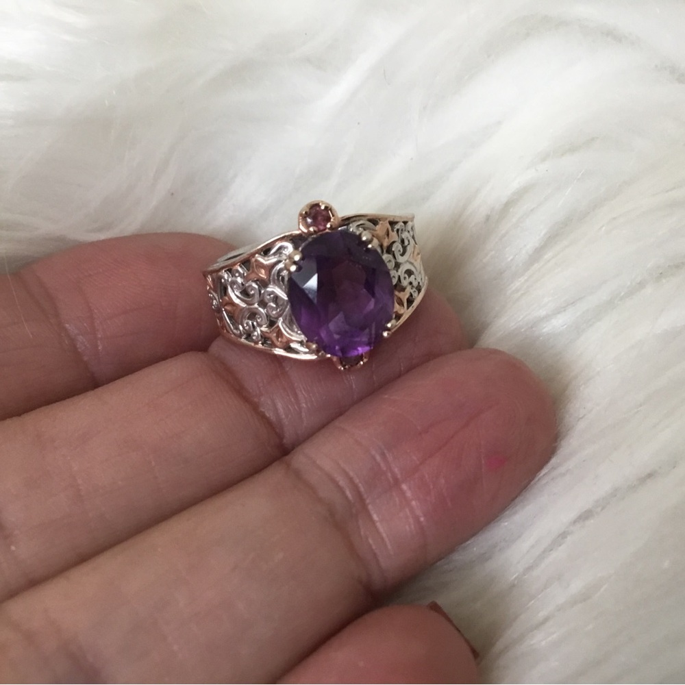 NWOT Rare Gems En Vogue Natural Amethyst , Pink Sapphire & Namibian Amethyst Rin